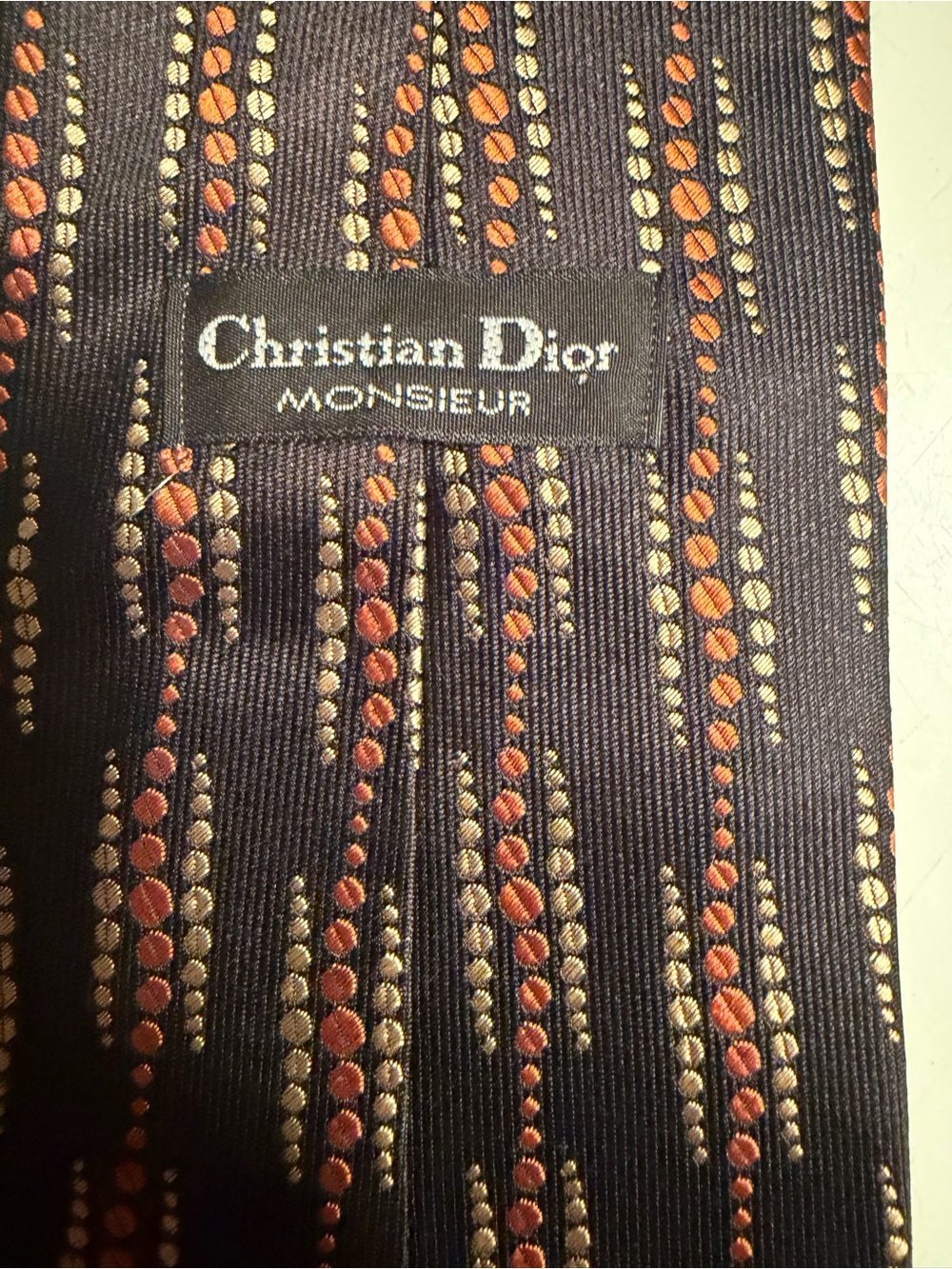 Christian Dior Monsieur 100% Silk Tall Tie Black Orange Geometric Vintage Canada - Picture 2 of 4
